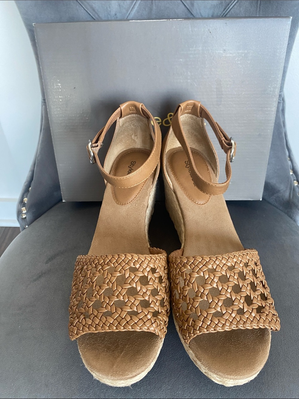 NWT Style & Co. Tan Braided Espadrille Wedge Sandals - Picture 6 of 16